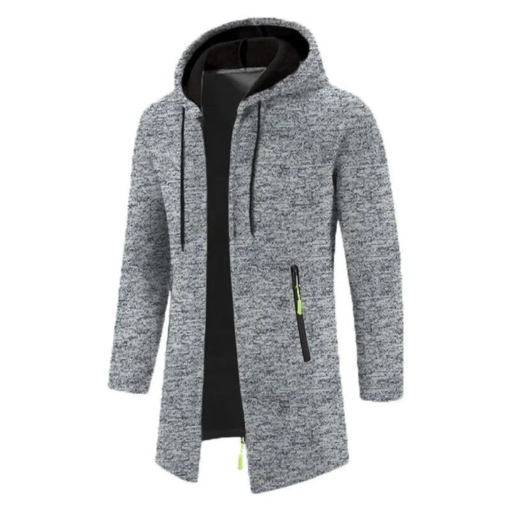 Blå herr hoodie med dragkedja. Långärmad luvtröja, utmärkt för höst- och vinterlager.