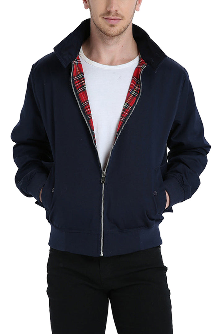 Mörkblå klassisk Harrington-jacka för herrar, perfekt stilren vår- eller höstjacka.