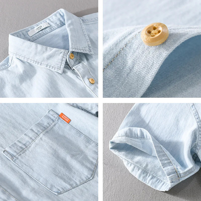 Blå denimskjorta för män med avslappnad passform, ett måste i sommargarderoben.