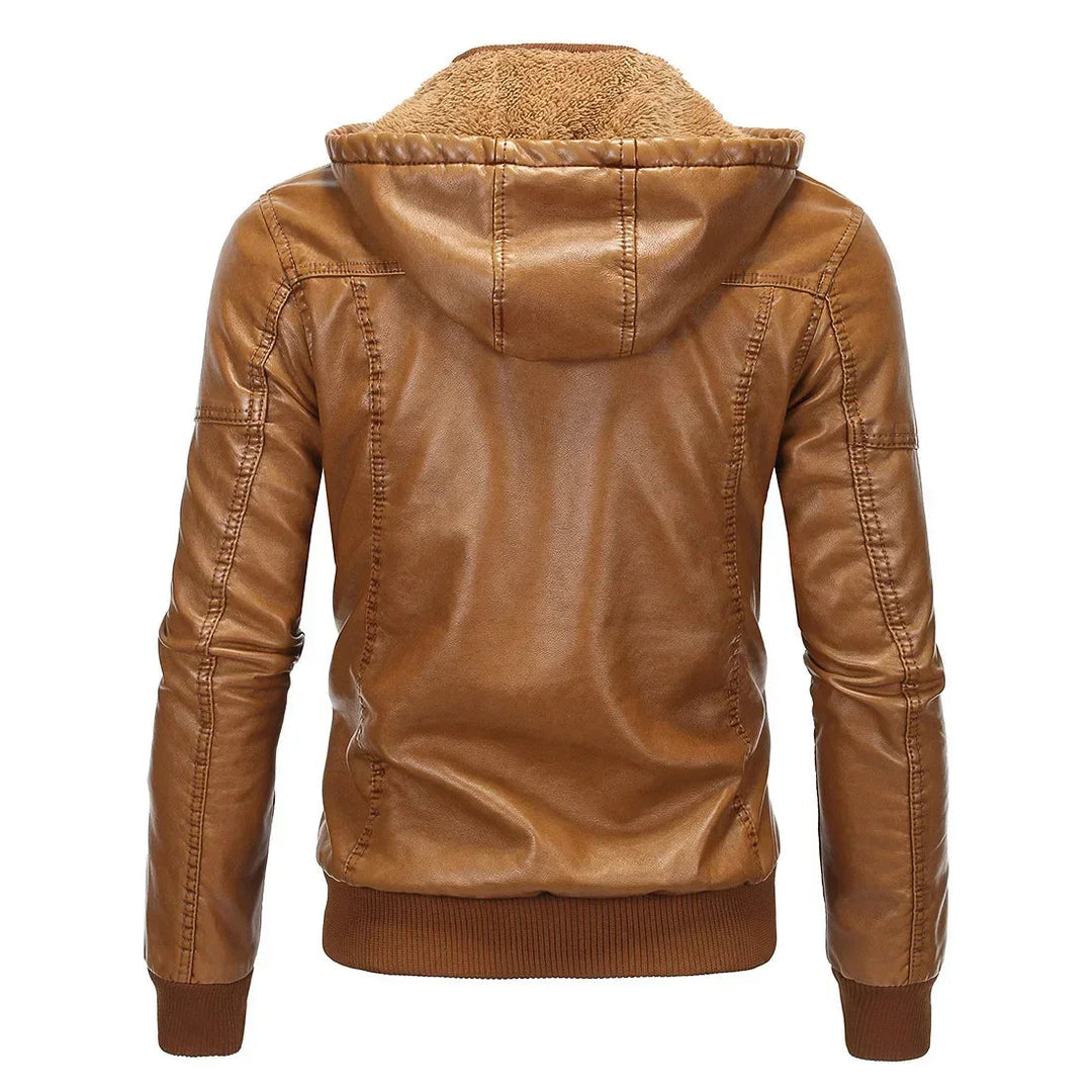 Herrjacka med huva, idealisk för vinter och höst. Modern, bekväm och varm design för casual urban stil.