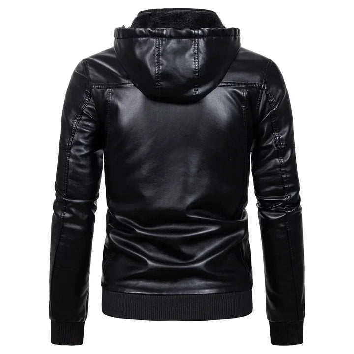 Bekväm herrjacka med huva för höst och vinter. Varmt och stilrent ytterplagg i modern, casual urban stil.