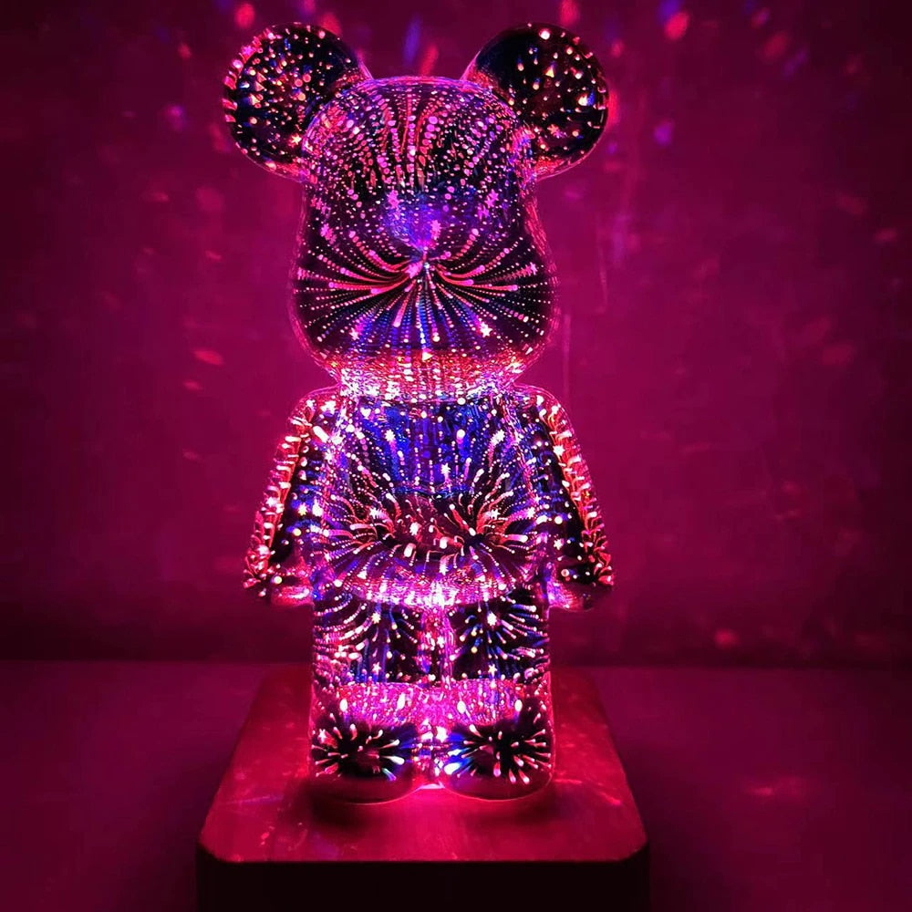Färgglad 3D björn LED-lampa, perfekt som dekorativ nattlampa för hemmet. Unik presentidé.