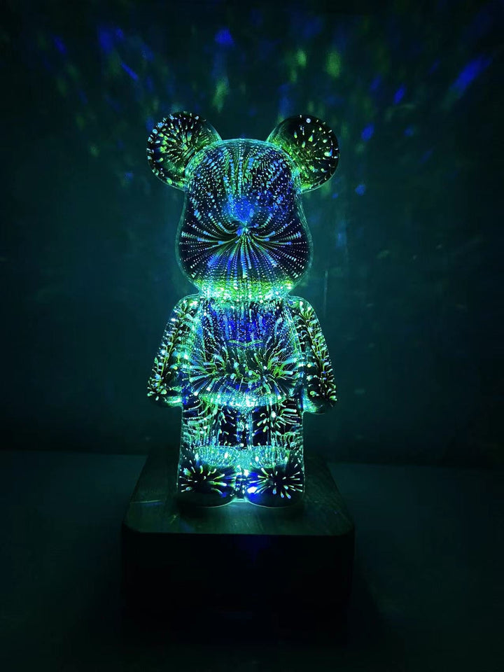 Elegant 3D LED-nattlampa, björnfigur med fyrverkerieffekt. Perfekt som heminredning och present.