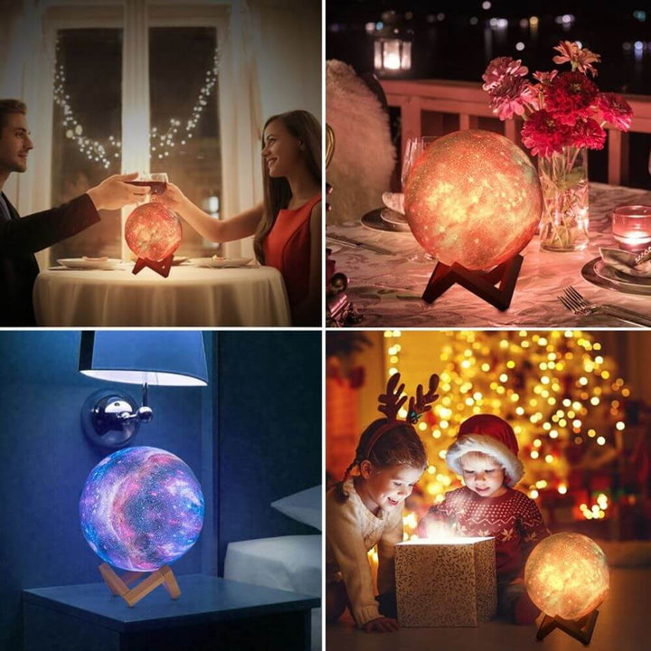 Miljövänlig 3D månlampa med energieffektiv LED. 16 färger, fjärrkontroll och uppladdningsbar för smart belysning.