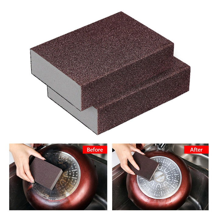 Magisk kökssvamp av nanoemery designad för effektiv rost- och smutsborttagning på köksredskap.