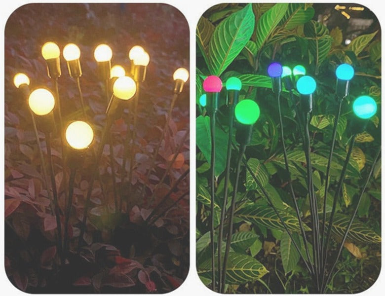 Dekorativ trädgårdsbelysning som liknar eldflugor. Solcellsdriven LED-lampa skapar mysig atmosfär i rabatter.
