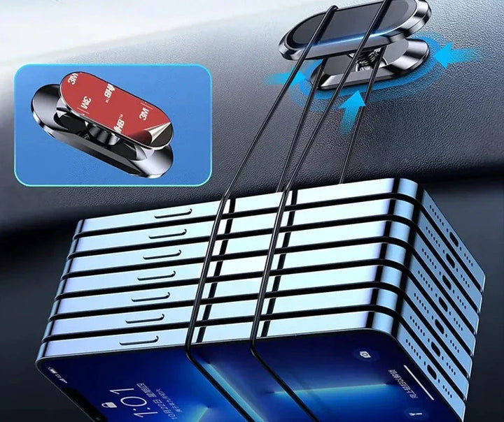 Magnetisk bilhållare med telefon fäst, tydlig visning av stabil och säker hållning under körning.