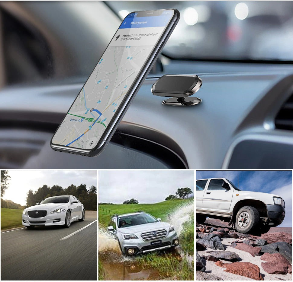 Justerbar magnetisk bilfäste för telefon, möjliggör optimal visningsvinkel och rotation för föraren.