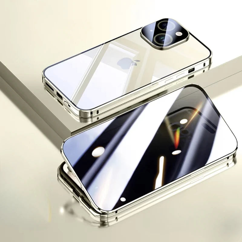 Magnetfodral för iPhone i härdat glas. Erbjuder fullständigt mobilskydd och integritetsskydd.