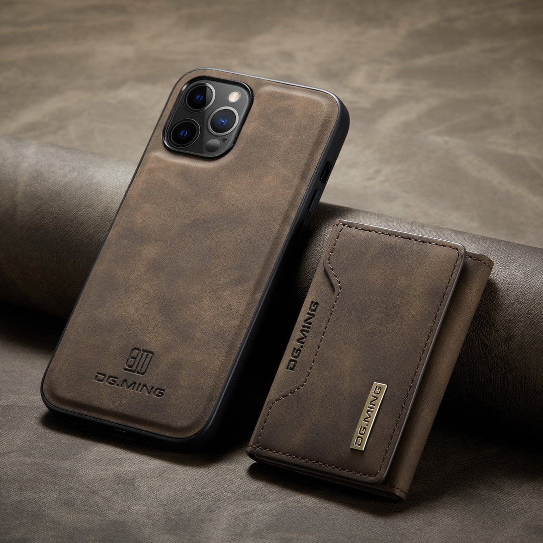 Stilrent brunt PU-läder plånboksfodral för iPhone med korthållare.