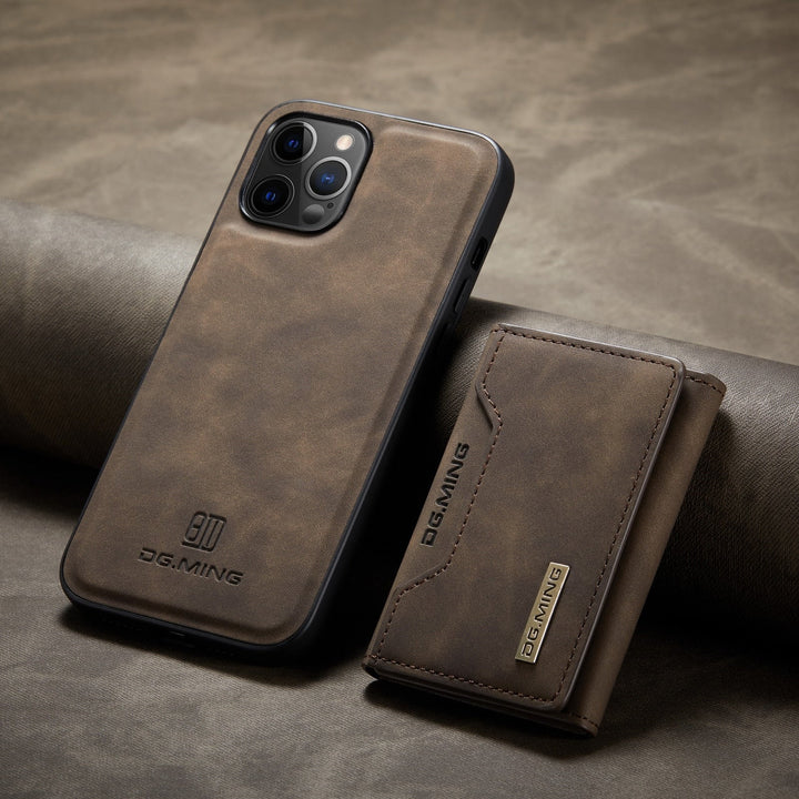 Stilrent brunt PU-läder plånboksfodral för iPhone med korthållare.