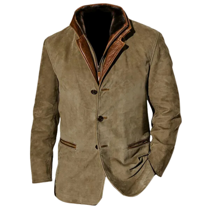 Man bär snygg herr vintage höstjacka i klassisk stil. Perfekt ytterjacka för retro mode och kalla dagar.