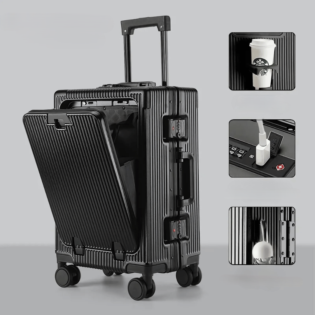 Smart & robust Manhattan Pro kabinväska i silver med TSA-lås, USB & tysta 360° hjul för smidig resa.