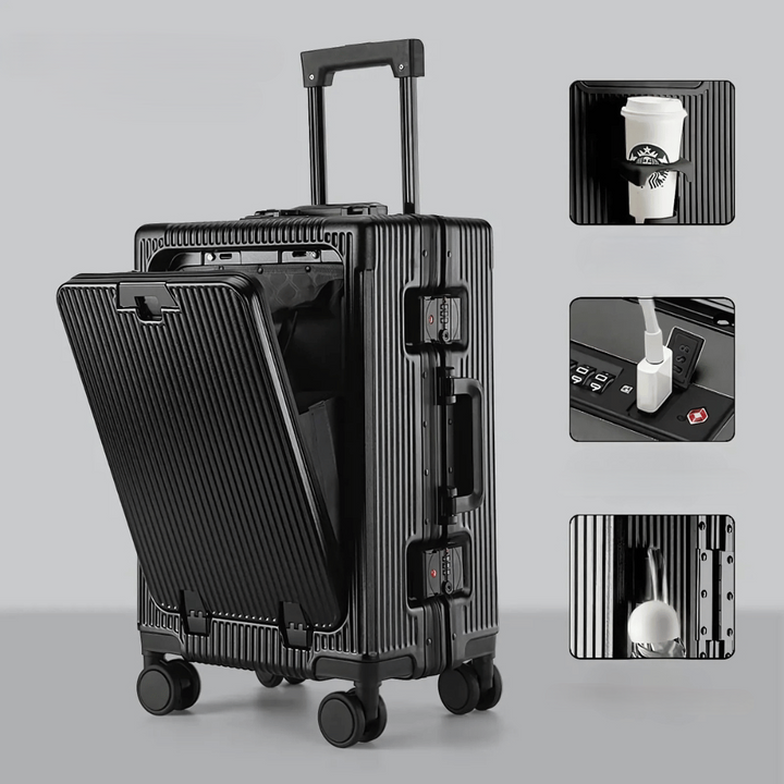 Smart & robust Manhattan Pro kabinväska i silver med TSA-lås, USB & tysta 360° hjul för smidig resa.
