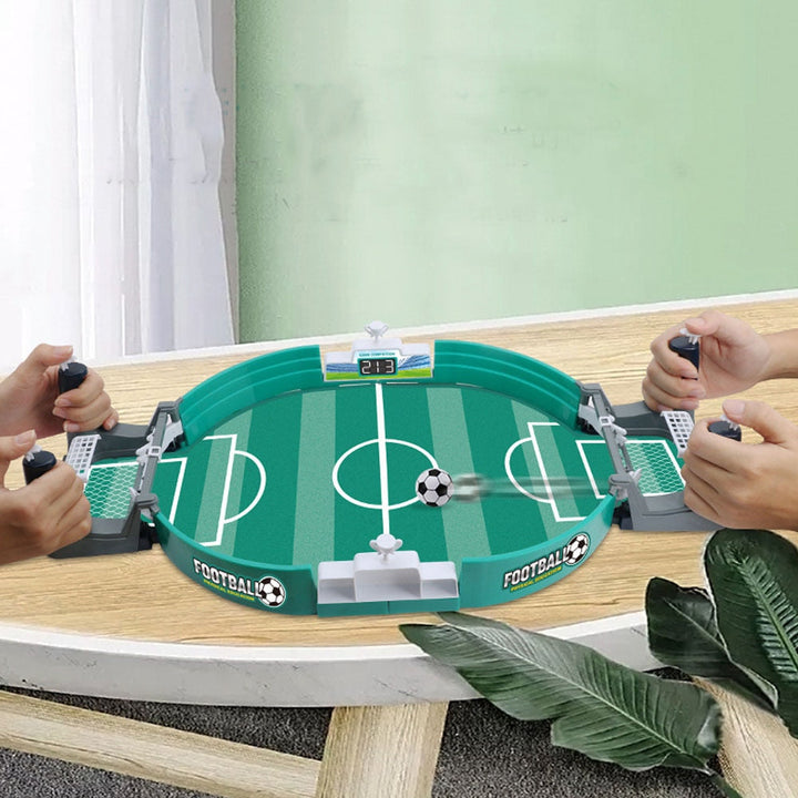 Kompakt bordsfotbollsspel med sex handtag, perfekt för interaktivt pedagogiskt barnspel.