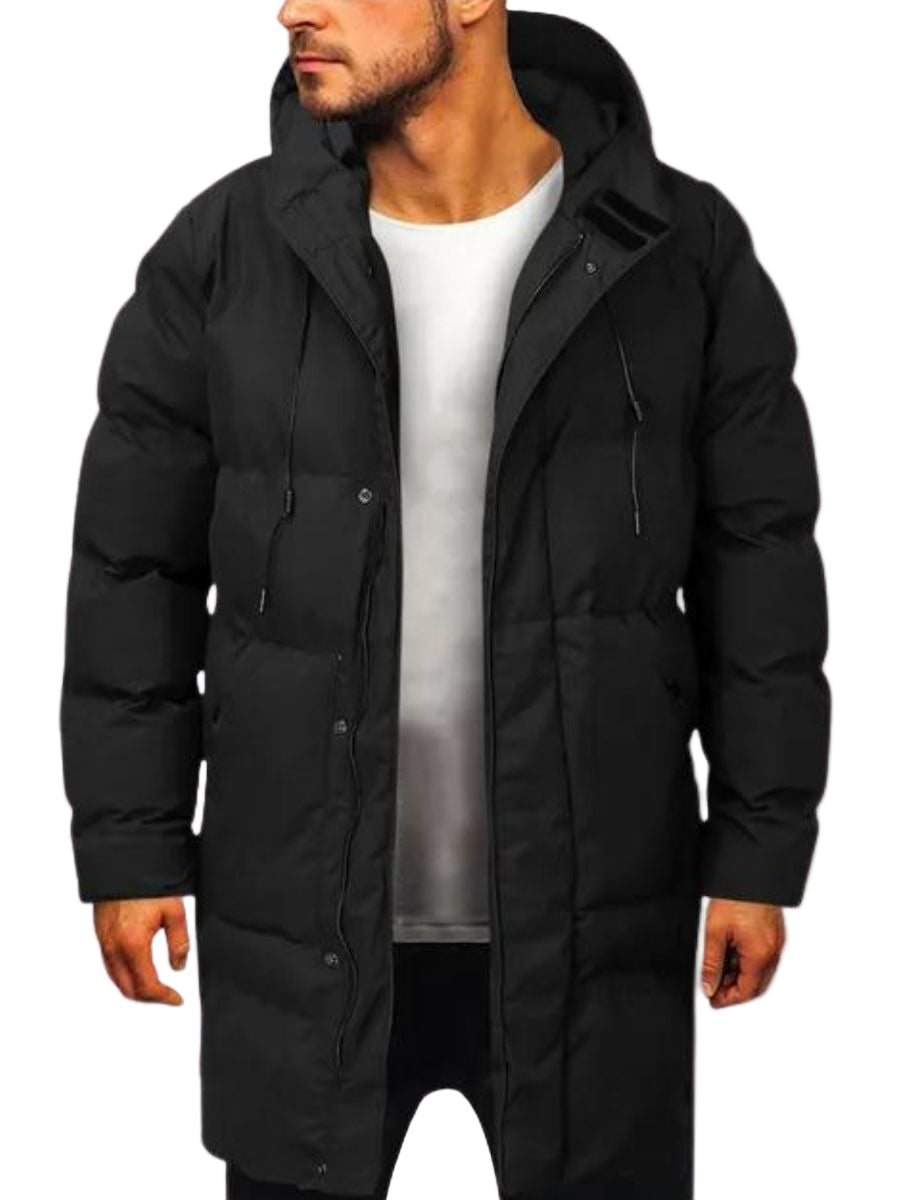 Minimalistisk herrparka, varm isolerad vinterjacka för kallt väder, stilren design i syntet. Perfekt ytterplagg.