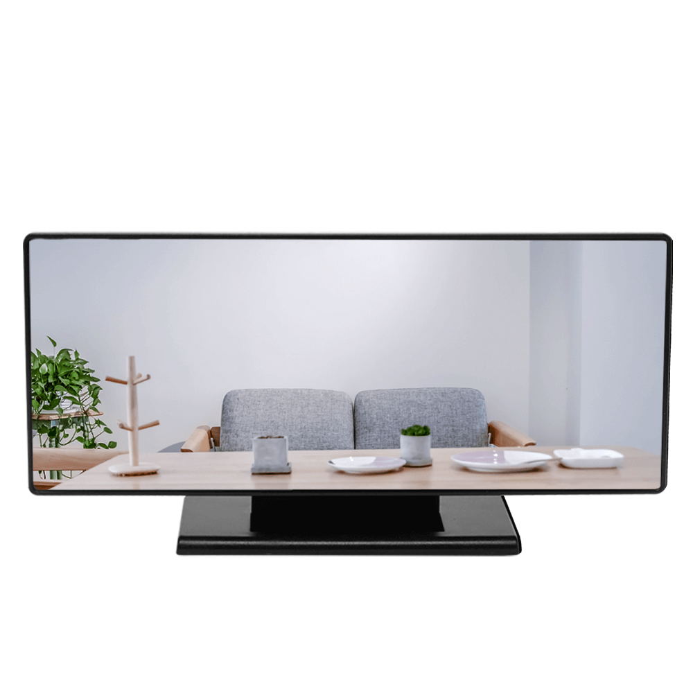 Modern digital klocka med spegelyta och tydlig vit LED-tid/temp-visning, för ett stilrent hem.