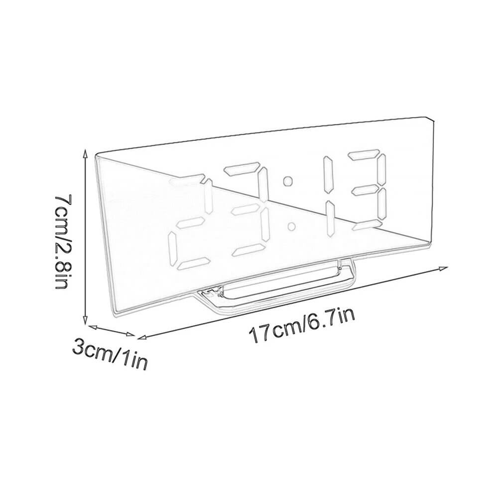 LED-display väckarklocka i borstad aluminium-look, visar tid och temperatur, modern och funktionell.