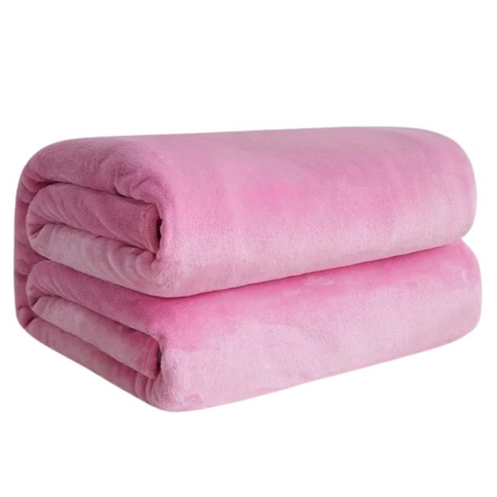 Mjuk korallfleece filt i livliga multifärger, perfekt för soffmys.