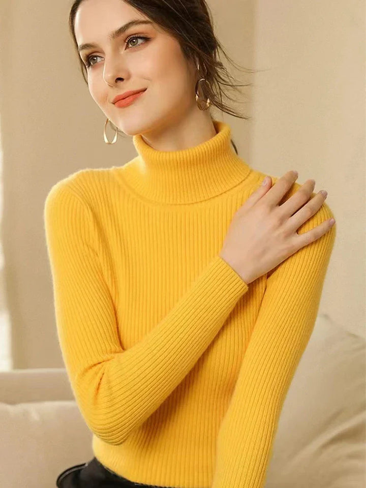 Vardaglig damtröja: mönstrad turtleneck, långärmad och mysig. En storlek.