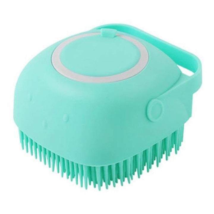 Mjuk silikon badborste med schampodispenser för husdjur. Perfekt för hund & katt.