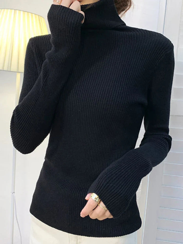 Elegant dam turtleneck. Varm stickad tröja, perfekt för vinterkläder och en stilren look.