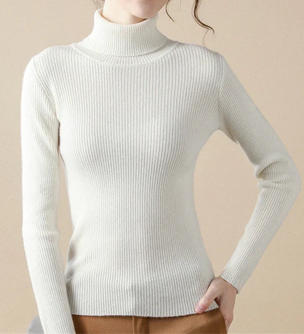 Trendig dam turtlenecktröja. Elegant stickad tröja för kvinnor, perfekt för höst/vinter.