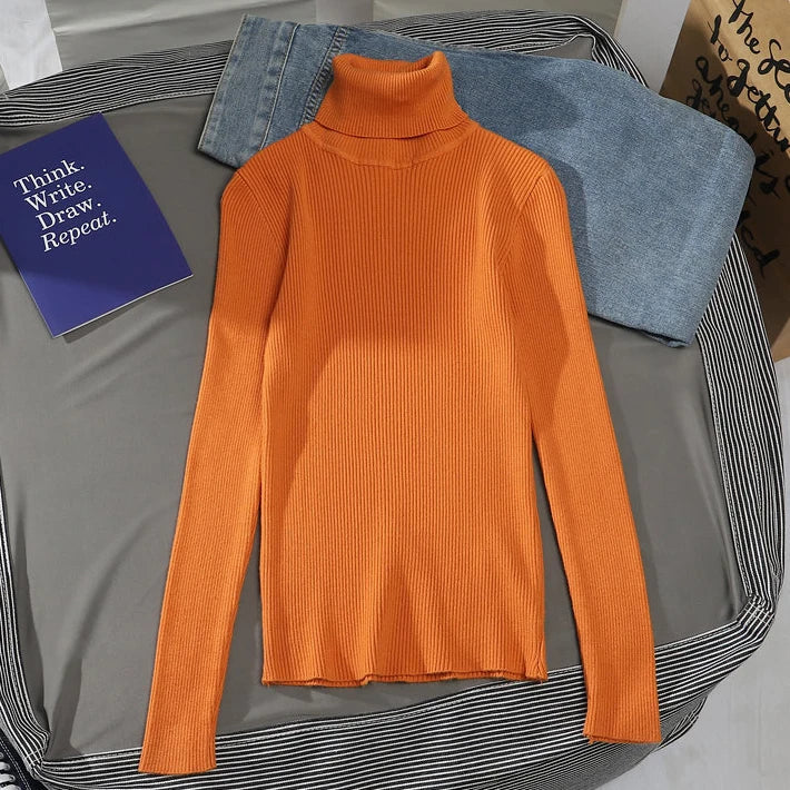 Mjuk stickad turtleneck. Komfortabel damtröja för höstmode och elegant vardagslook.