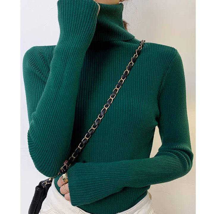 Värmande dam turtleneck. Mjuk stickad tröja för kvinnors vinterkläder, mysig och stilren.