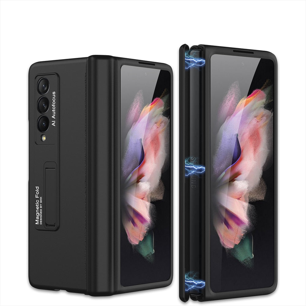 Mobilfodral till Samsung Galaxy Z Fold 3. Svart skydd med stativfunktion och gångjärnsskydd.