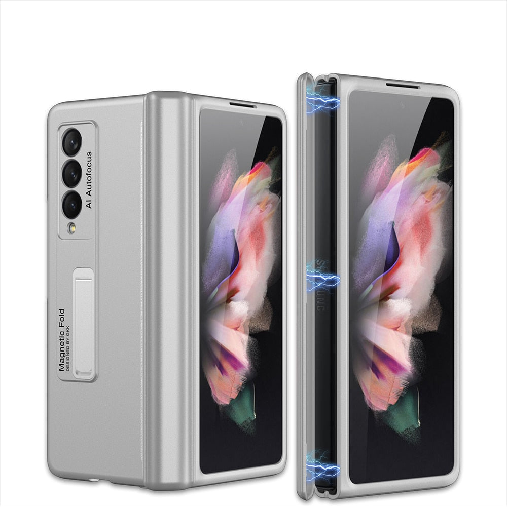 Stilrent grått mobilfodral till Samsung Z Fold 3. Skyddar effektivt med inbyggd stativfunktion.