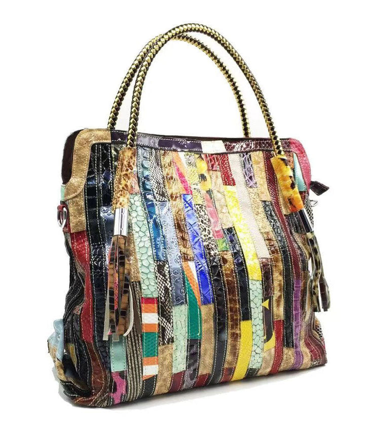 Unik damhandväska, tote med snake patchwork. Rymlig och stilren för jobb eller fritid. Modern accessoar.
