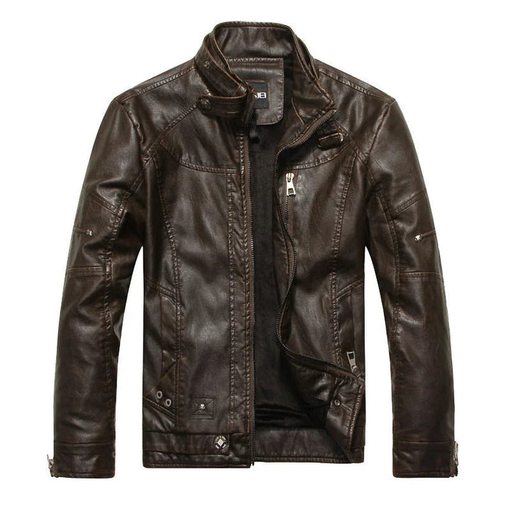 Elegant svart figurnära herrjacka i bikerstil med stativkrage. Mångsidigt ytterplagg för en modern look.