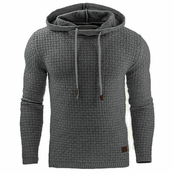 Herrtröja med huva, idealisk för casual stil. Lager-på-lager-plagg för höstmode och vintermode.