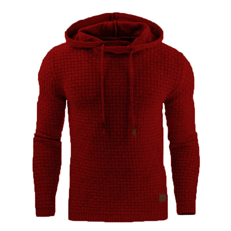 Herrtröja med huva sedd från ryggen, framhäver dess bekväma passform och casual design.