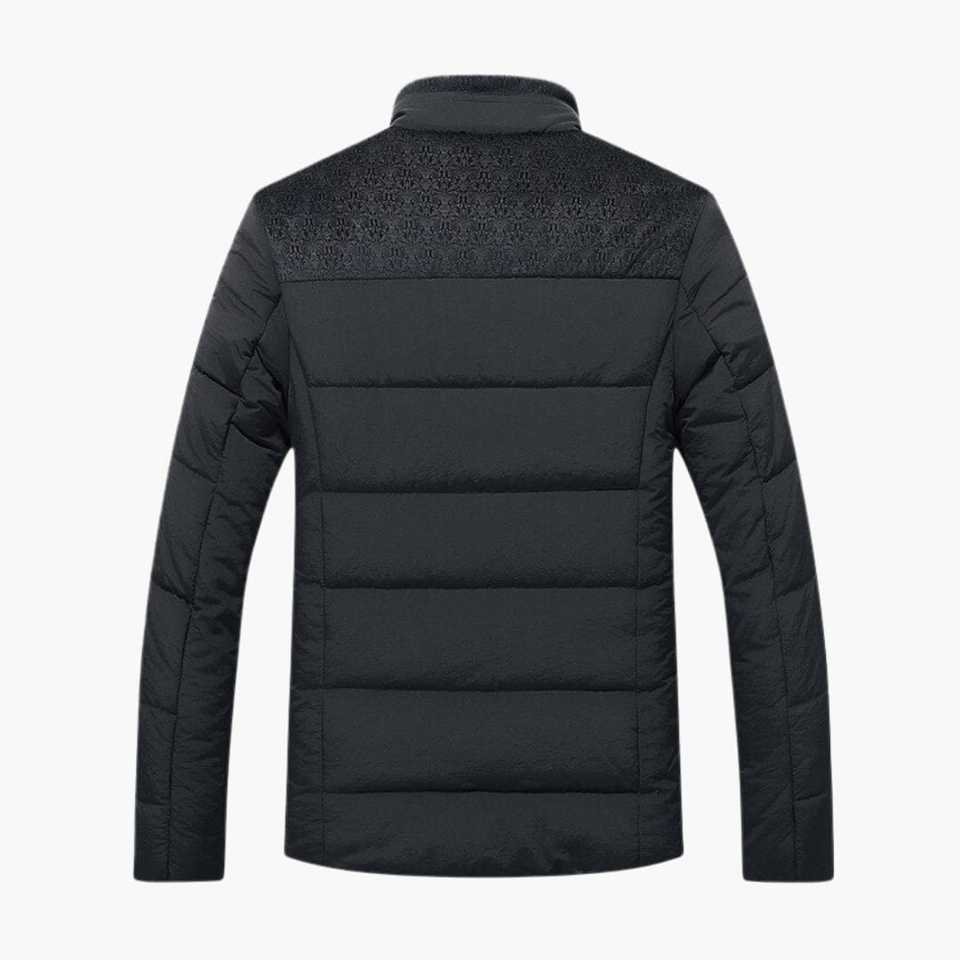 Stilren herrjacka med stående krage, modern design. En mångsidig höstjacka med dragkedja för män.