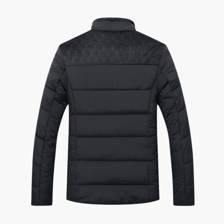 Stilren herrjacka med stående krage, modern design. En mångsidig höstjacka med dragkedja för män.