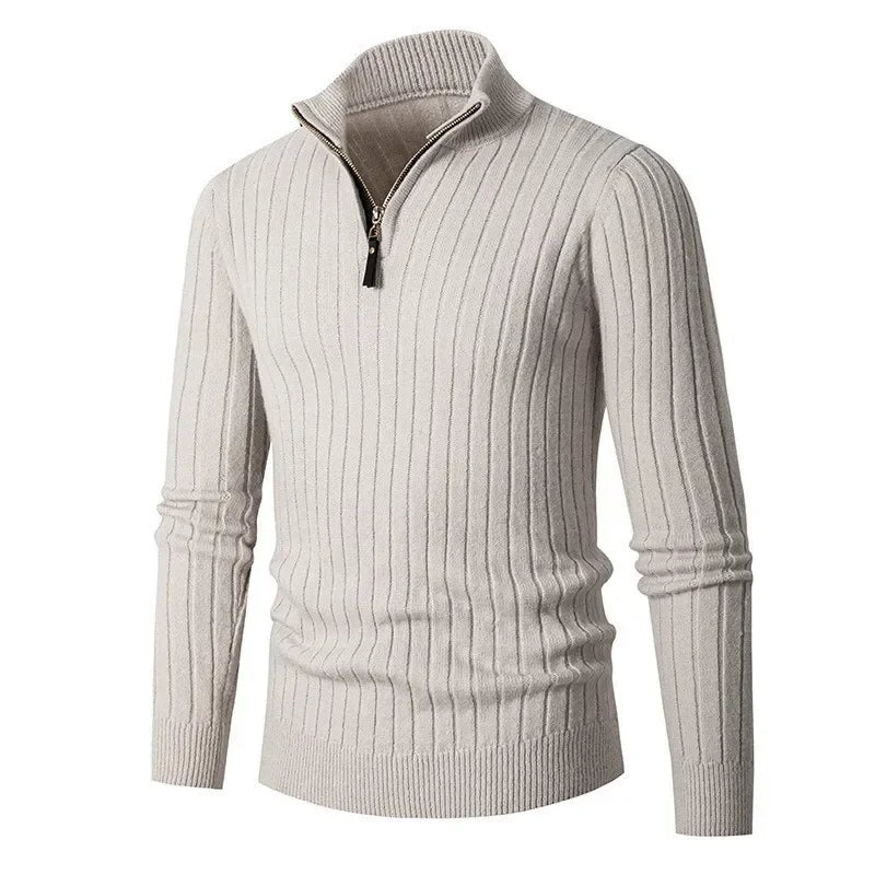 Modern herrtröja med halv dragkedja, stilren design. Perfekt bekväm pullover för herrmode och vardagsbruk.