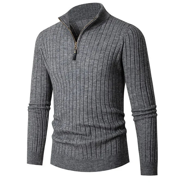 Mäns moderna tröja med halv dragkedja. Stilren och bekväm pullover, elegant vardagsplagg för herrar.