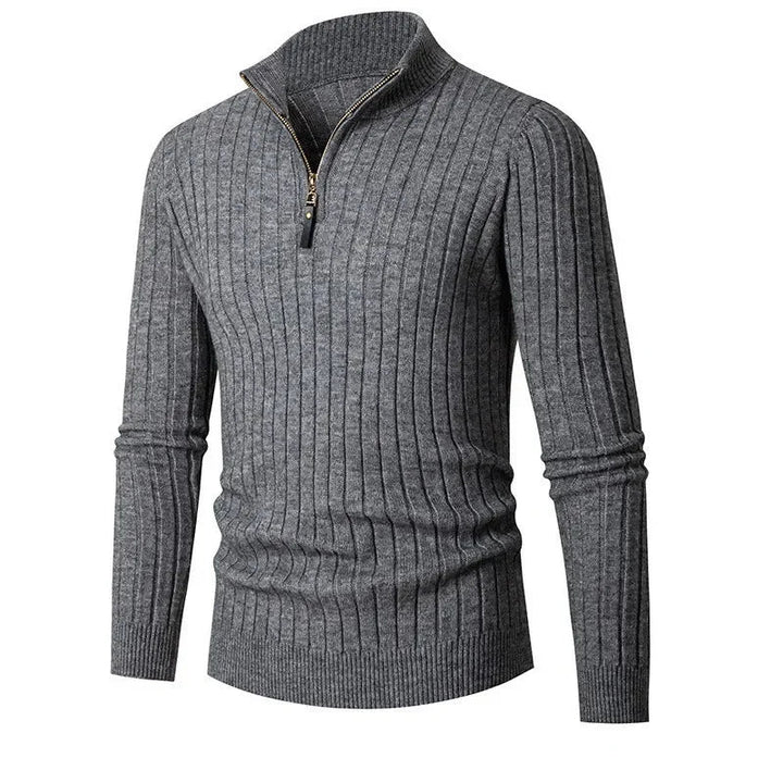 Mäns moderna tröja med halv dragkedja. Stilren och bekväm pullover, elegant vardagsplagg för herrar.