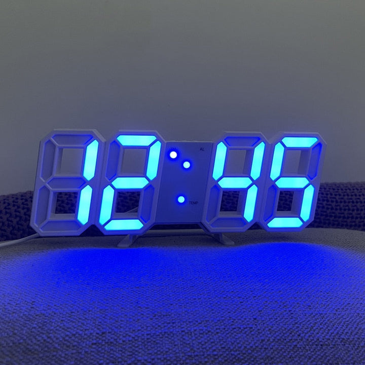 Digital väggklocka med justerbar ljusstyrka, vit LED-display, idealisk för moderna hem, elektronik