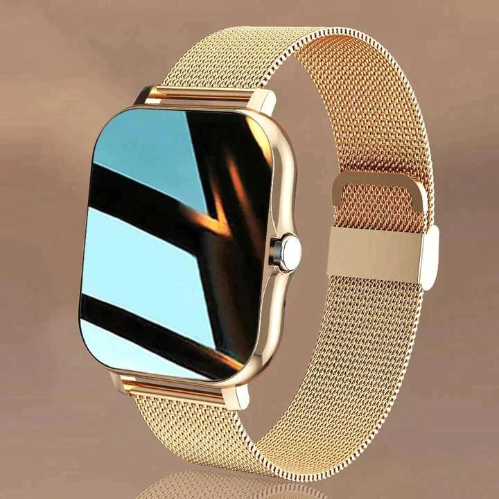 Modern smartwatch med elegant design och hälsosensorer, vattentät, lämplig för både stil och funktion.