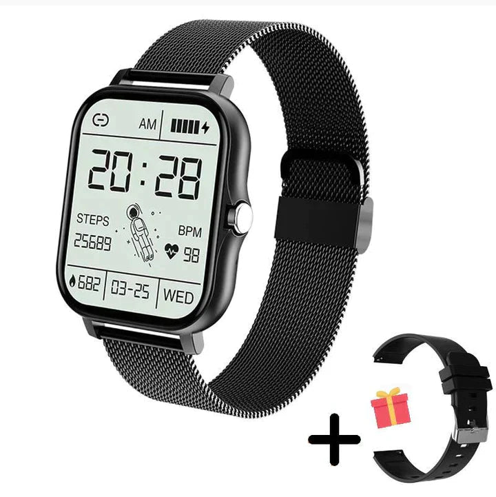 Modern smartwatch med elegant design och hälsosensorer, vattentät, lämplig för både stil och funktion.