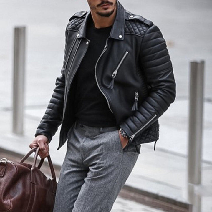 Svart modern herrjacka, stilren och bekväm för casual och elegant herrmode. Perfekt vårjacka.