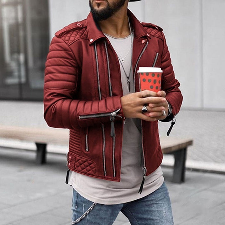 Röd stilren herrjacka med modern design, perfekt för både casual och elegant ytterplagg. Bekväm.