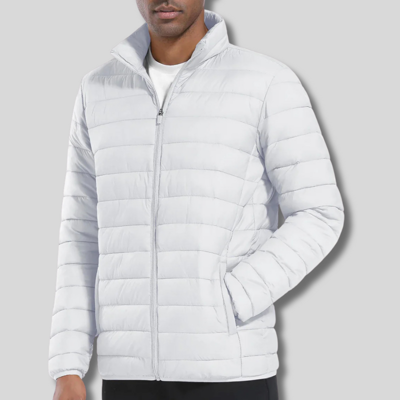 Bekväm pufferjacka för herrar. Modern design, idealisk för casual höst- och vinterstil.