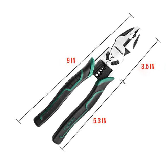 Svart multifunktionell tång med flera funktioner för hemmafix och hantverk. Robust verktyg för kabel- och trådklippning.