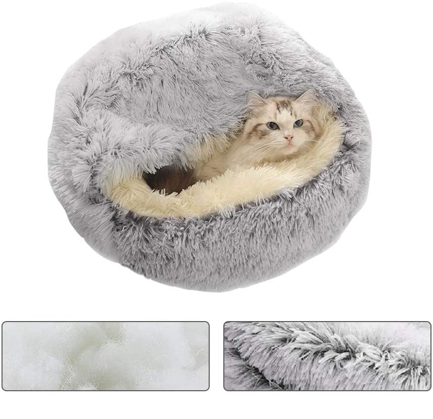 Hund- och kattbädd i neutral färg, korallfleece, mysig avkoppling för husdjur