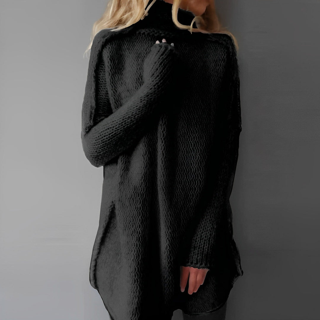 Trendig dam långtröja med krage. Varm stickad tröja för kalla dagar, perfekt fritidskläder & vardagslook.