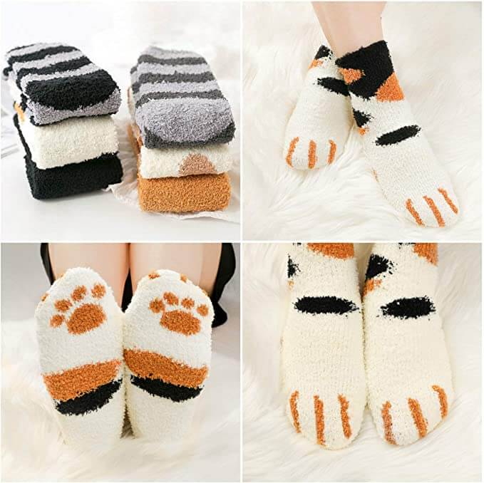 Mjuka och fluffiga katt tass strumpor i korallfleece, perfekt för kalla fötter